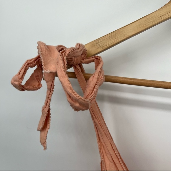 Aerie Size M Peach Mini Sundress Smocked Tie Shoulders Ruffle Western Prairie - Picture 6 of 12